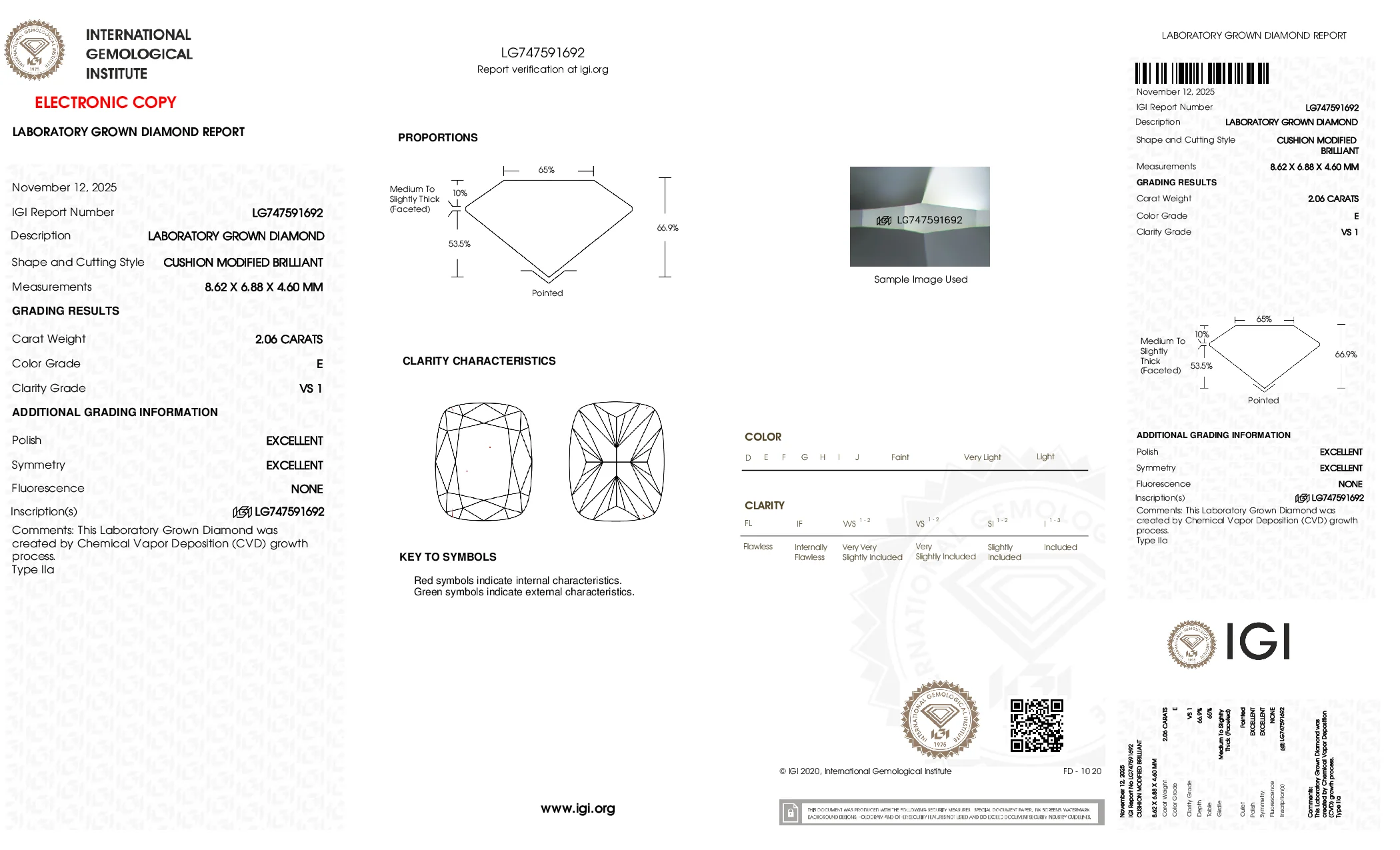 Custom Order Deposit - 2ct Cushion Cut Lab Grown Diamond Ring