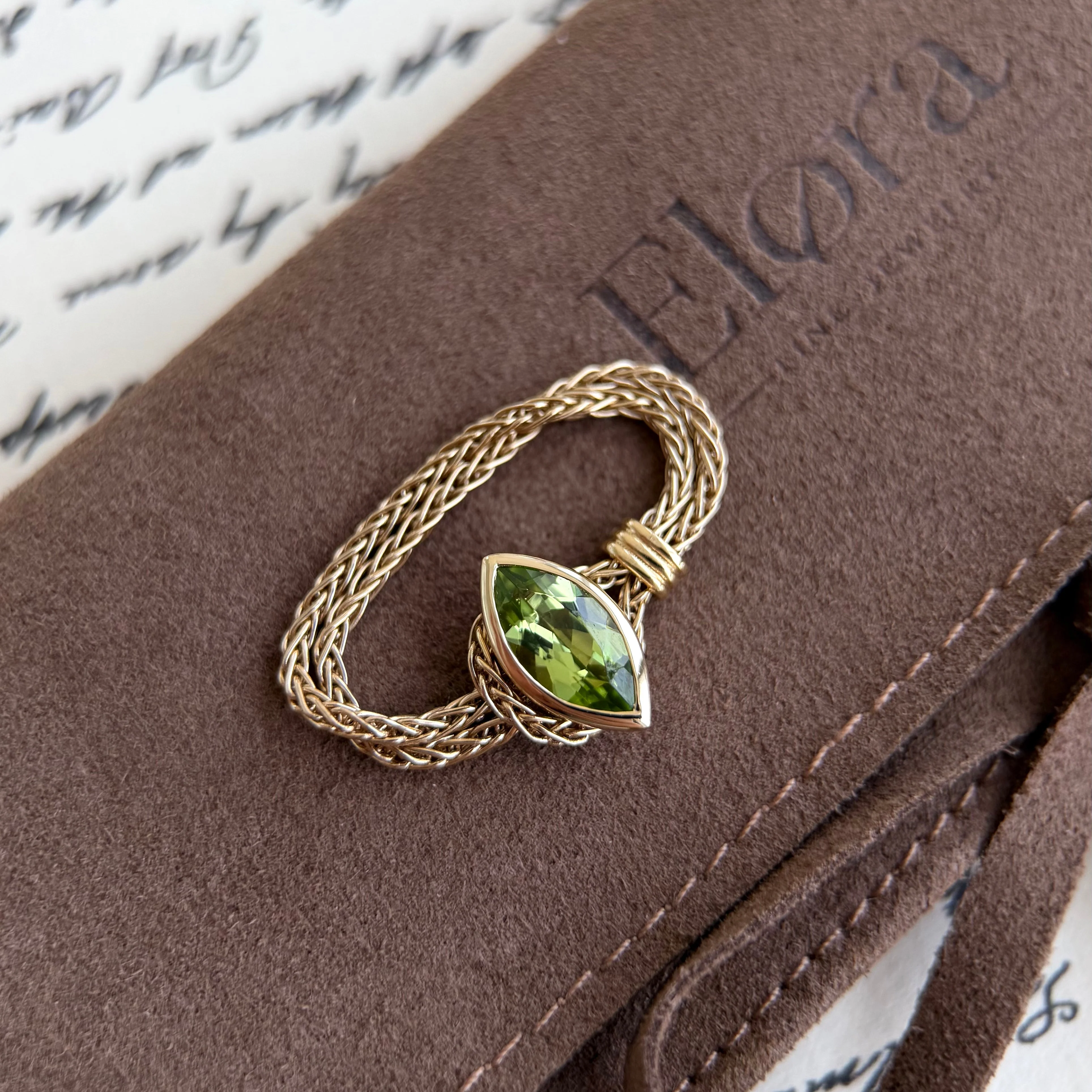 Faith-Marquise Cut Natural Peridot Gemstone Chain Ring